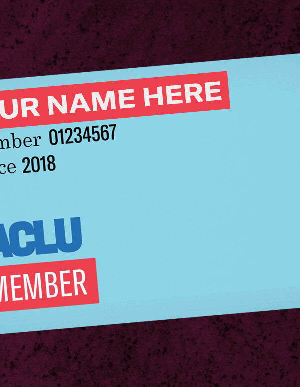 ACLU membership card on a maroon background