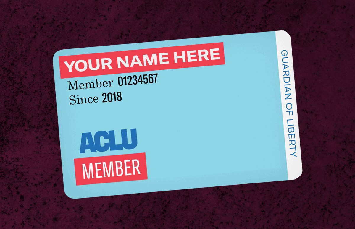 ACLU membership card on a maroon background