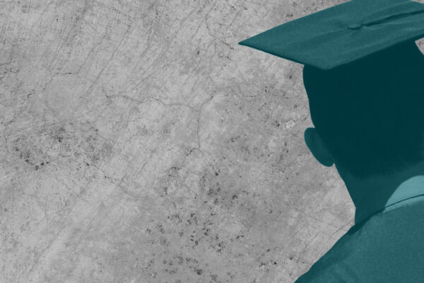 Student with a graduation cap viewed from behind with a green color overlay