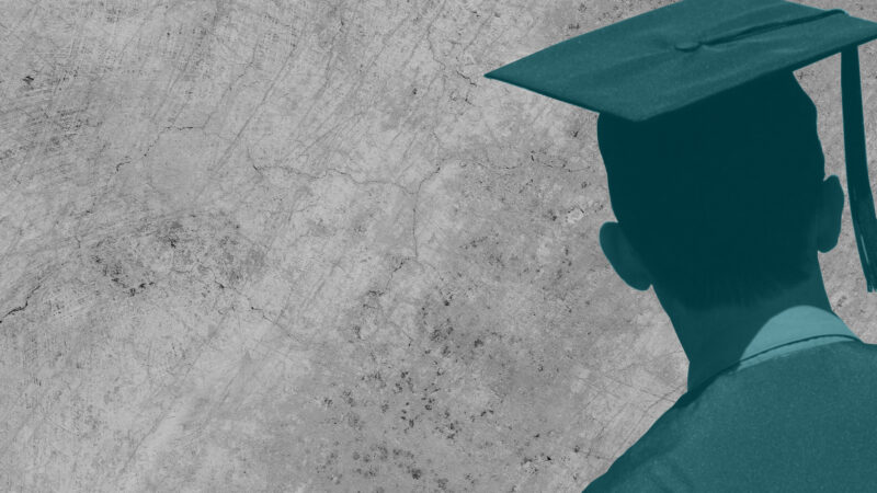 Student with a graduation cap viewed from behind with a green color overlay