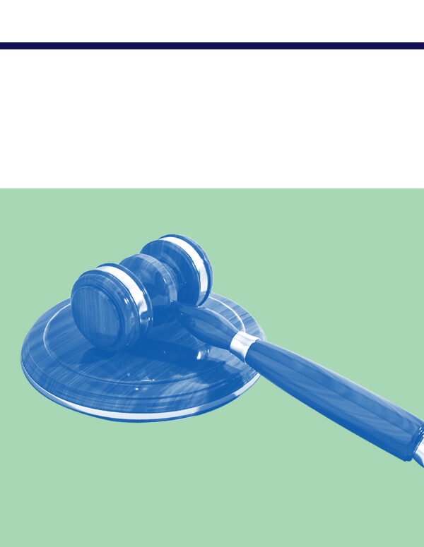 Gavel laying on its side with a blue and white color overlay on a green and white background