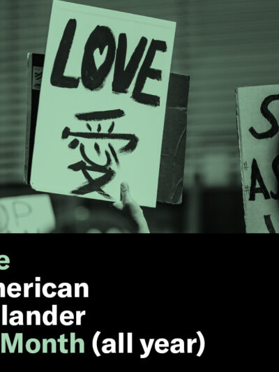 Celebrate Asian American Pacific Islander Heritage Month (all year) with a sign that says 'Love' written in english and Mandarin with a green color overlay