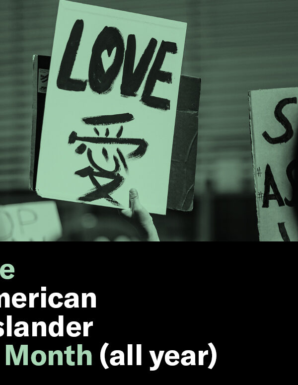 Celebrate Asian American Pacific Islander Heritage Month (all year) with a sign that says 'Love' written in english and Mandarin with a green color overlay