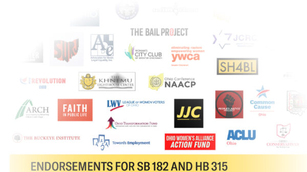 Logos of organizations that have endorsed SB 182 and HB 315 (bail reform)