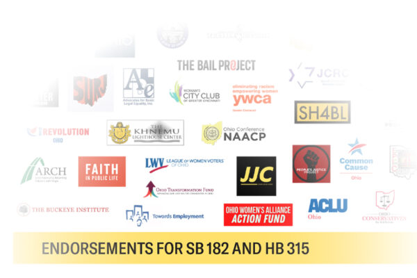 Logos of organizations that have endorsed SB 182 and HB 315 (bail reform)