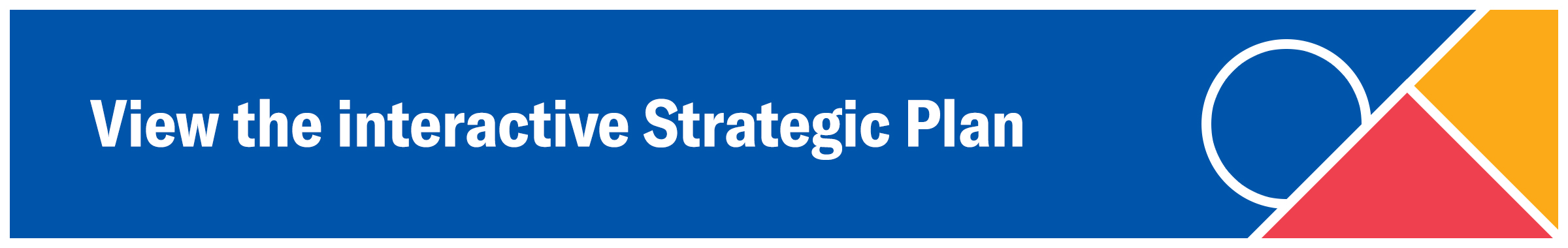 Blue background with a red triangle, orange triangle, and blue circle - all with a white border - with white text that reads