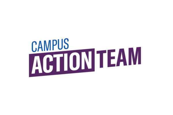 Campus Action Team logo in blue purple and white font colors on a white background