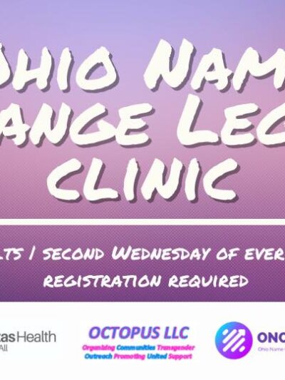 Purple background with white letters spelling the event title; Logos from Equality Ohio, Equitas Health, Octopus LLC, ONCM, and TransOhio