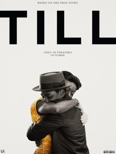 Poster of the movie "Till" with actors playing Emmett Till and Mamie Till-Mobley embracing