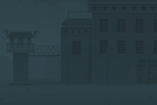 A cartoon image of the exterior of a prison with a dark color overlay