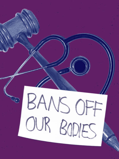 bans off our bodies sign with purple background