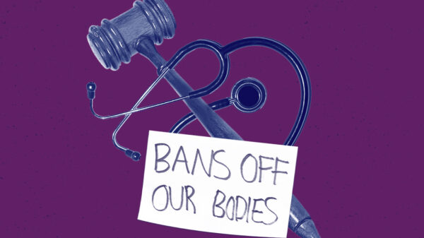 bans off our bodies sign with purple background