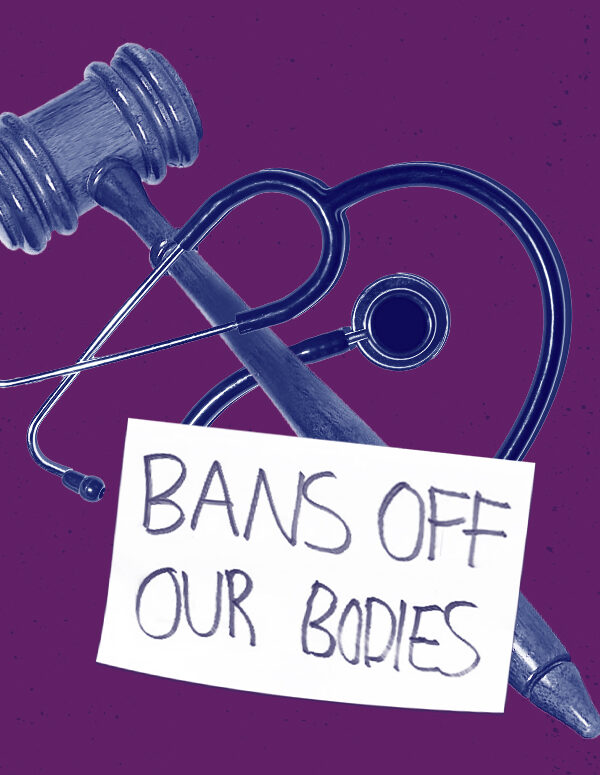bans off our bodies sign with purple background