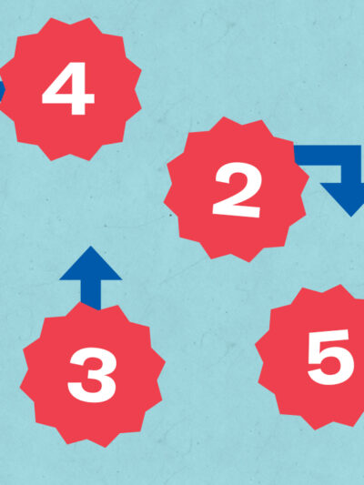 numbers 1 -5 in red circles with blue arrows