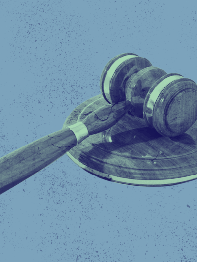 Blue background with an image of a gavel