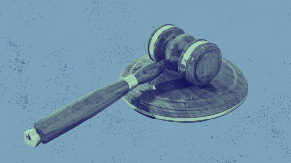 Blue background with an image of a gavel