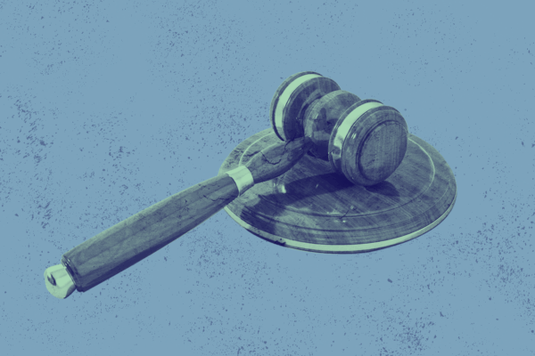 Blue background with an image of a gavel