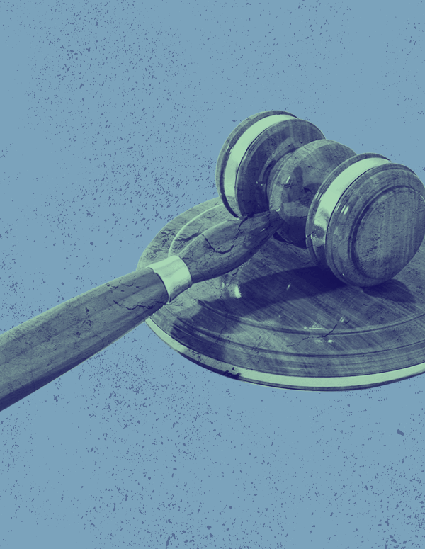 Blue background with an image of a gavel
