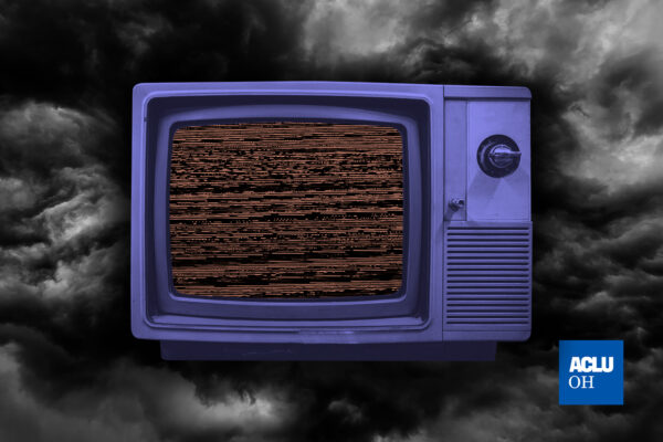 TV with dark clouds behind it