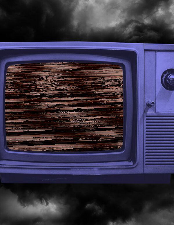 TV with dark clouds behind it