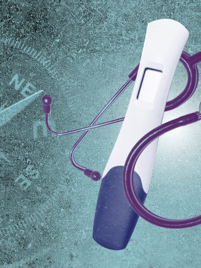 Image of a compass, stethoscope, and pregnancy test