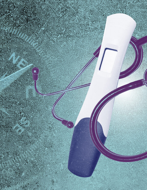Image of a compass, stethoscope, and pregnancy test