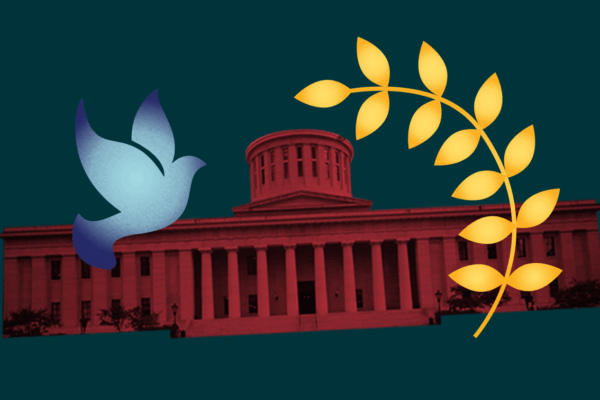 Image of the Ohio Statehouse and a dove