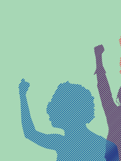 Green background multicolored protestors