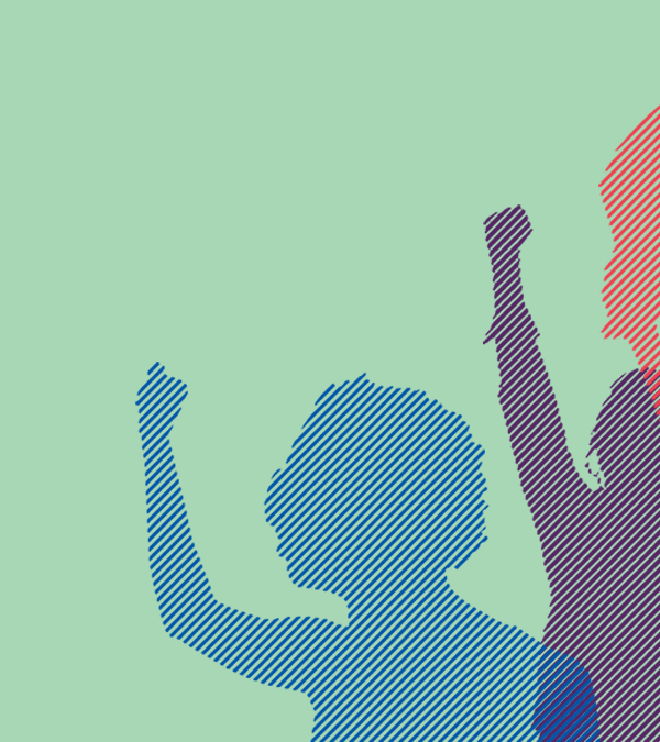 Green background multicolored protestors