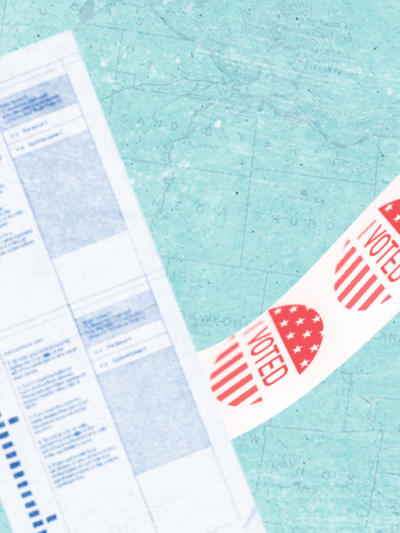 Map background with I voted stickers and ballot