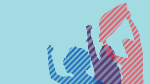 Blue background with multi colored protesters