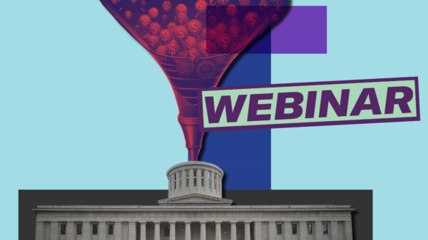 Photo of coins and dollar signs being funneled into the Ohio Statehouse. Webinar
