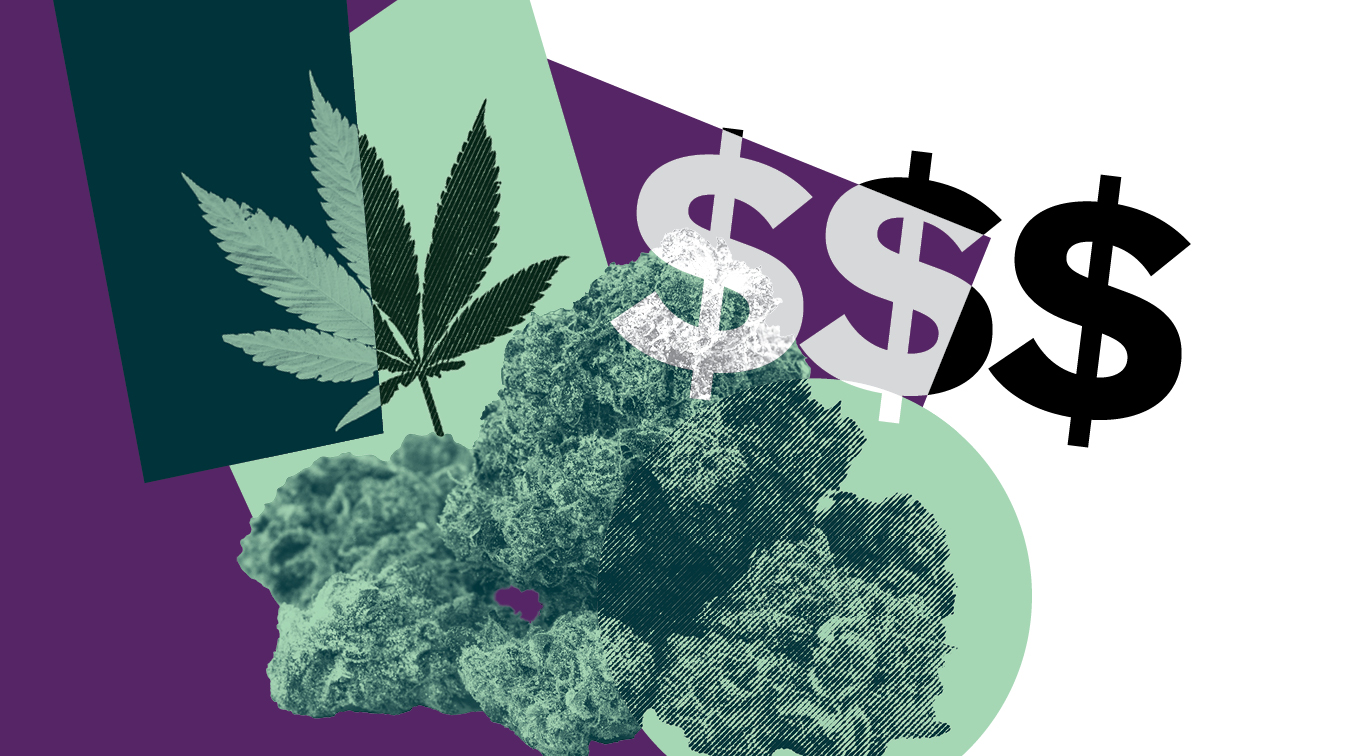 Marijuana leaves and dollar signs