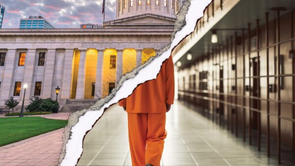 Ohio Statehouse and person walking in a prison