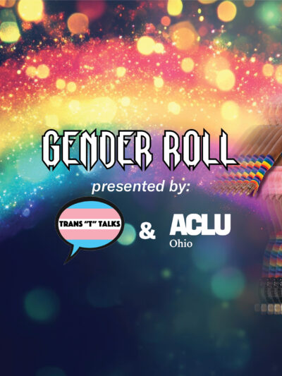 Rainbow background with the text Gender Roll