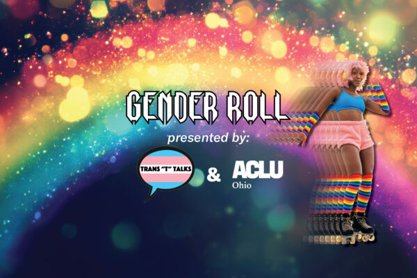 Rainbow background with the text Gender Roll