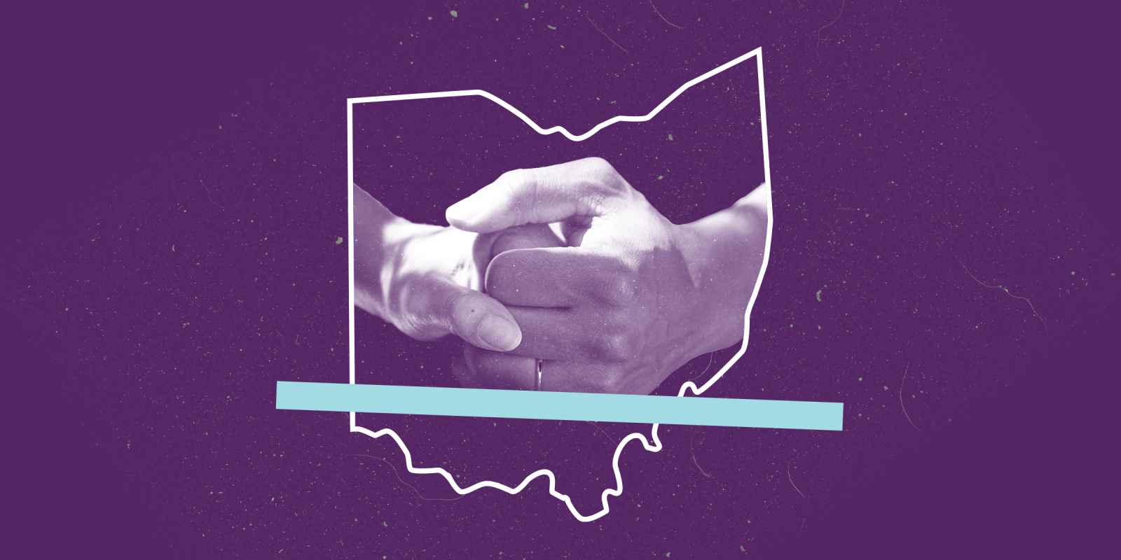 Two hands holding each other in the outline of the state of Ohio