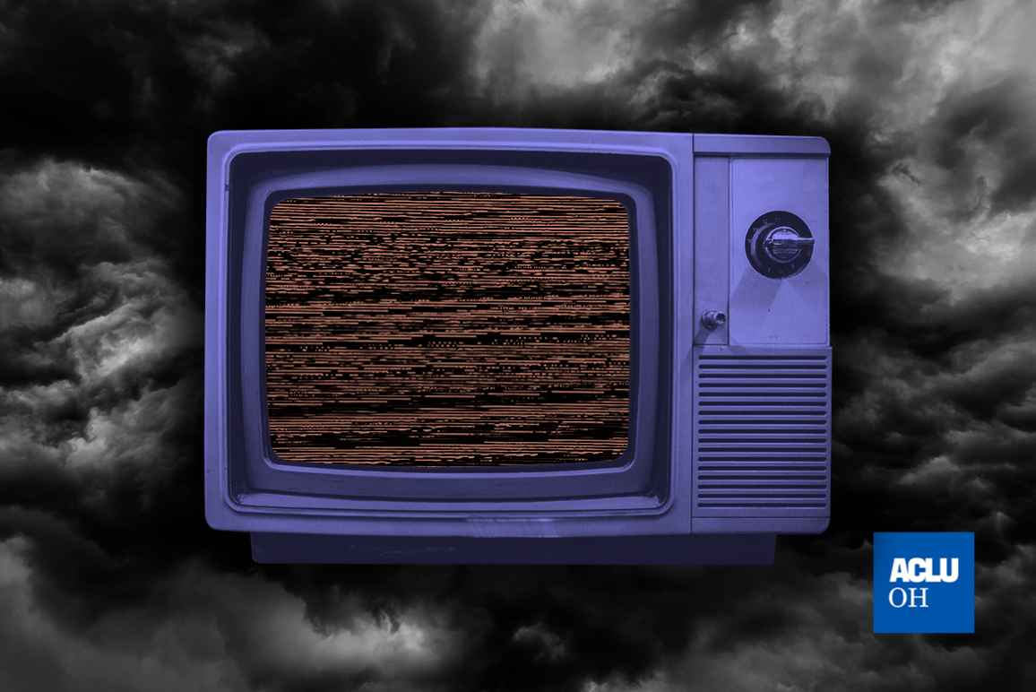 TV with dark clouds behind it