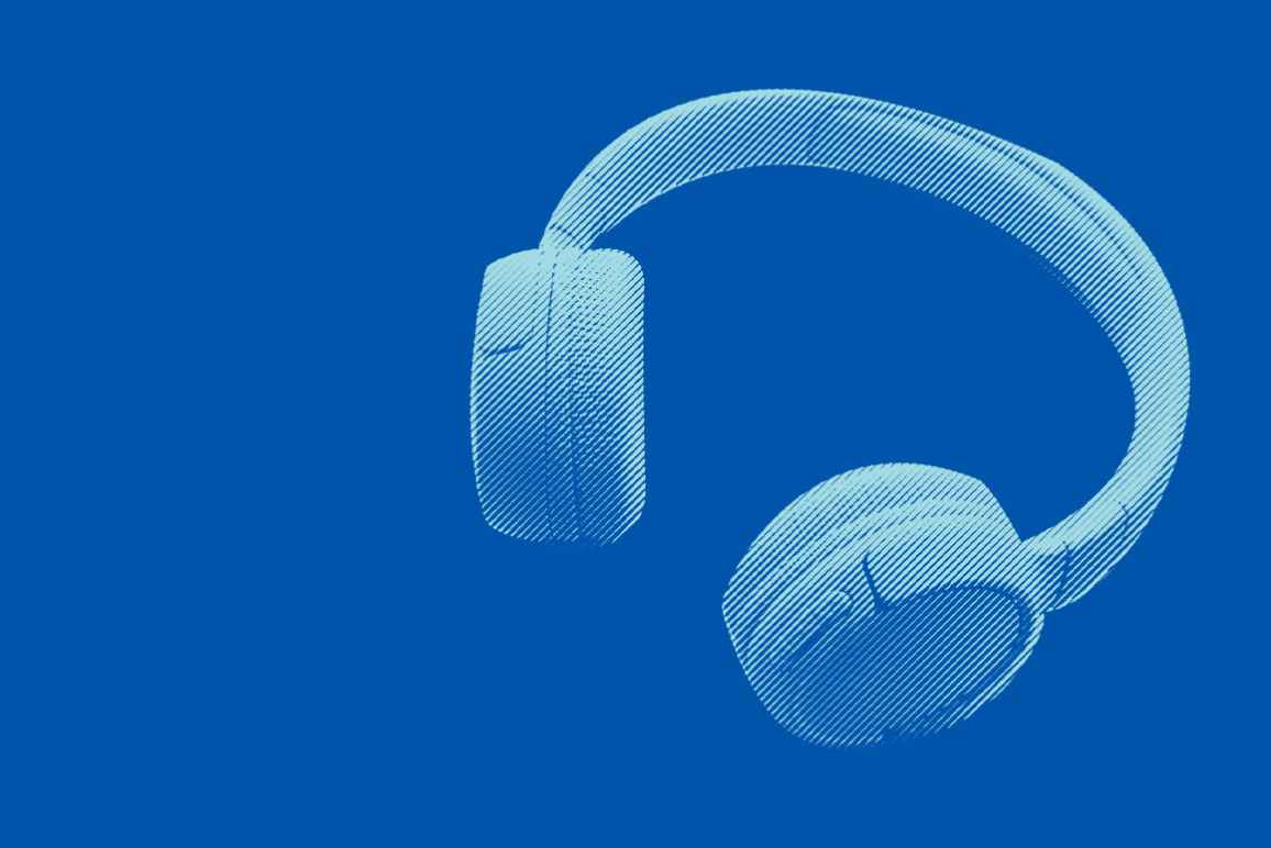 Pair of headphones with an azure color overlay on a blue background