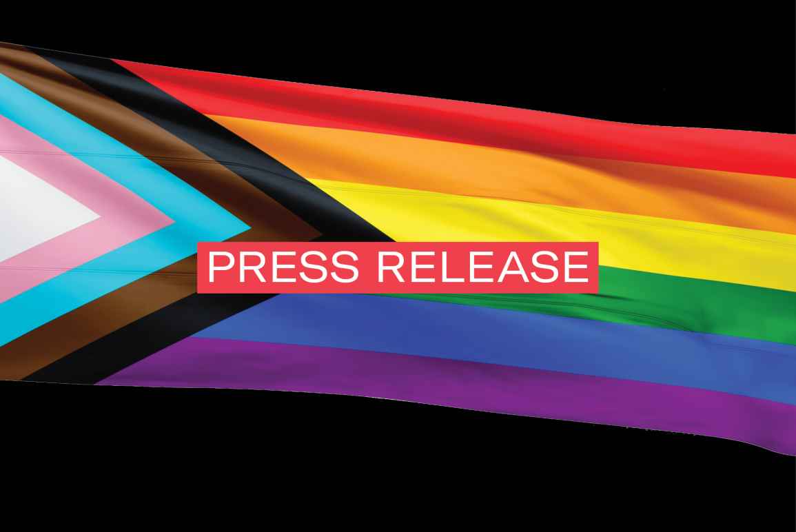 Rainbow Trains Flag with the words Press Release