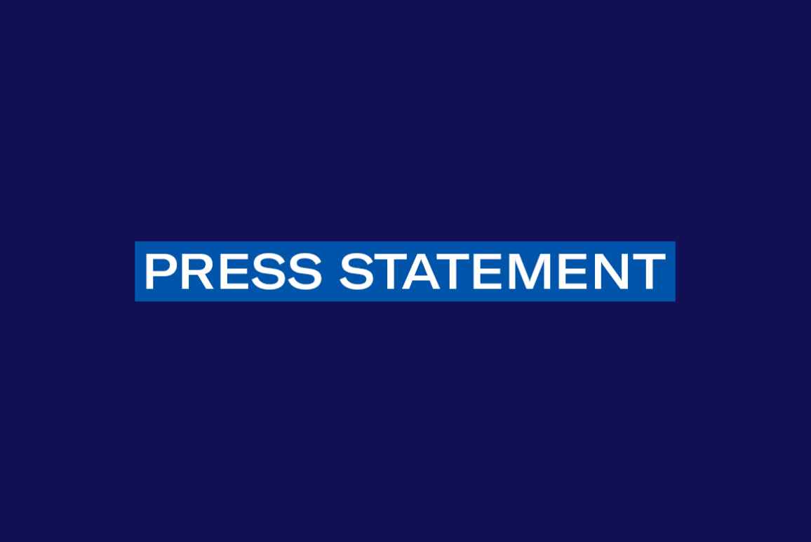 The words "Press Statement' in white in a blue bar on a navy background