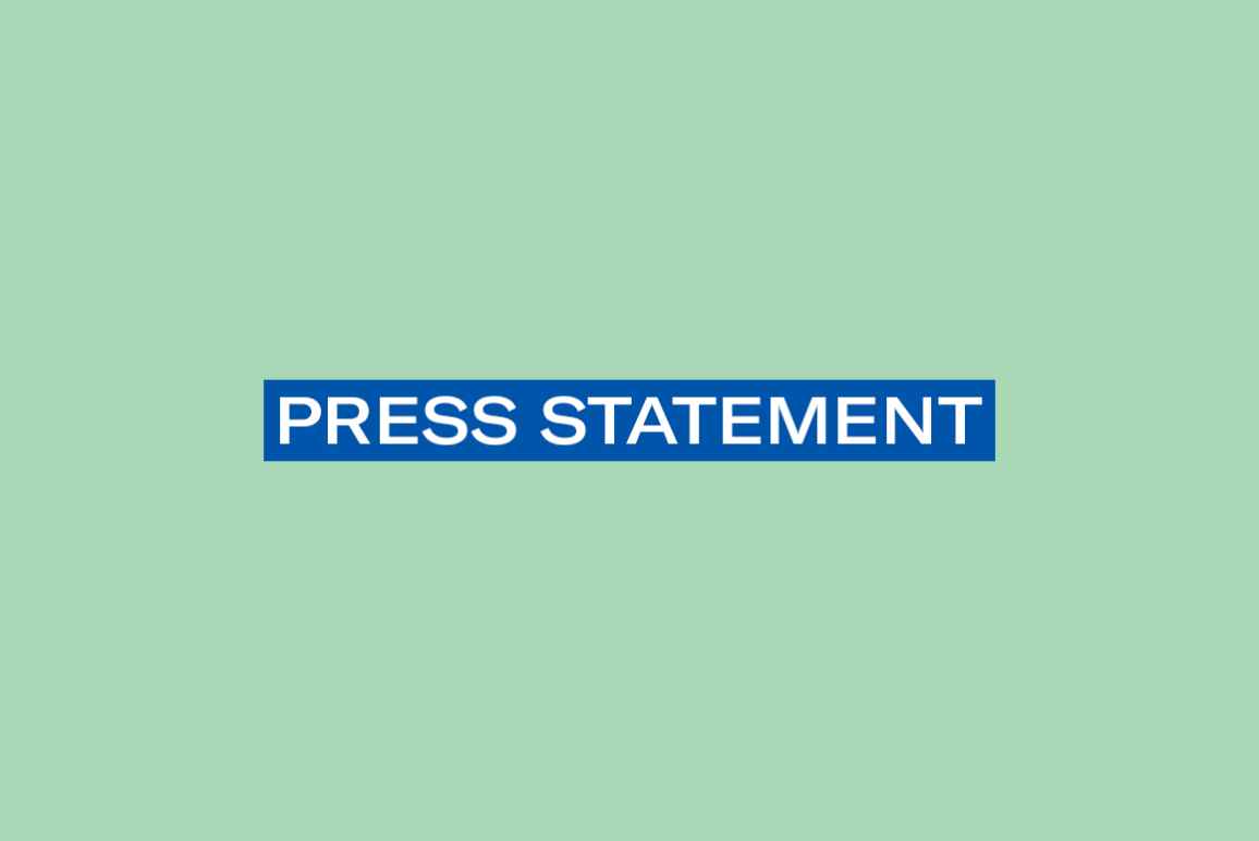 The words 'Press Statement' in white font on a blue rectangle on a mint green color background