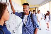 Students talking at lockers