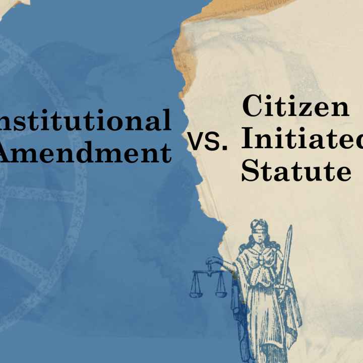 Graphic reading Constitutional Amendment vs. Citizen Initiated Statute with words over a blue and white background