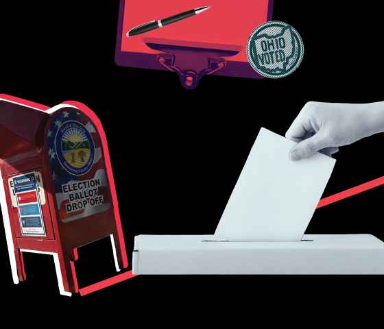 Multiple hands holding ballots and the words Take Action