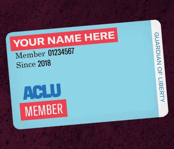 ACLU membership card on a maroon background